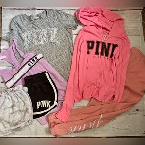 Victoria's Secret Pink Hoodie and Joggers with Gray Tee Bundle